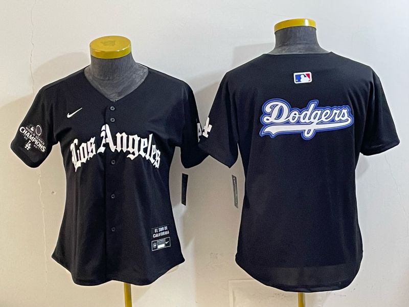 Women 2026 Los Angeles Dodgers Blank Black Game Nike MLB Jersey style 0016->women mlb jersey->Women Jersey